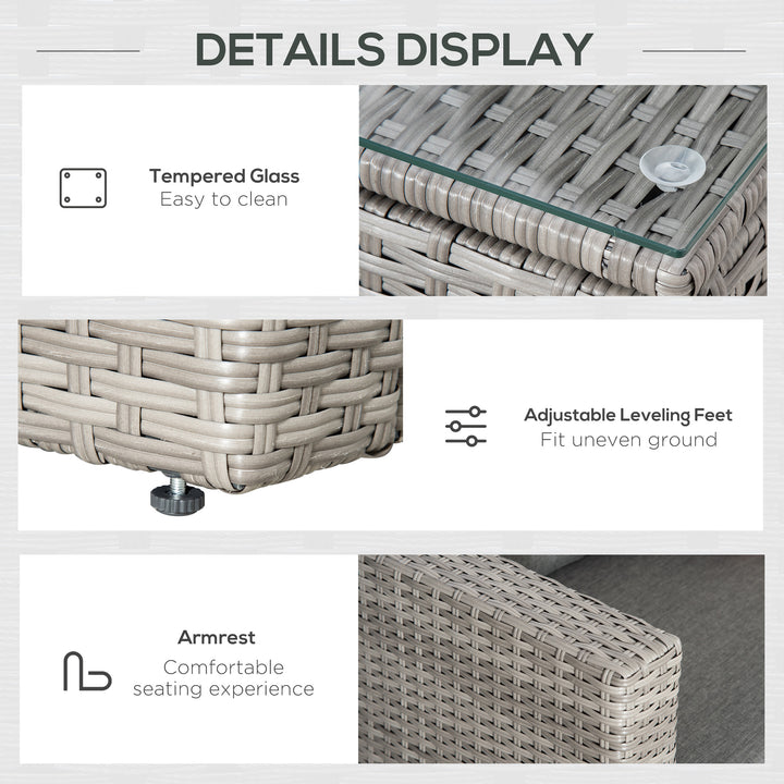 MCL 3 Pieces Outdoor PE Rattan Sofa Set, Patio Wicker Conversation Chaise Lounge Furniture w/ Tempered Glass Table-top & Soft Padded Cushion for Garden, Backyard, Lawn, Grey