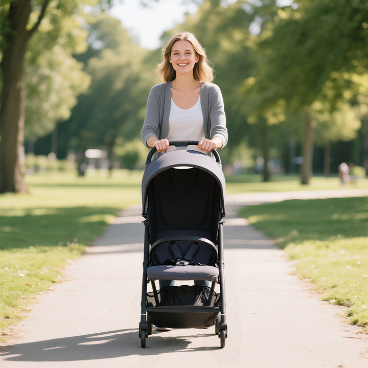 AIYAPLAY Travel Stroller, Lightweight Pushchair, Compact Buggy with Canopy, Basket and Multi-Position Recline, Dark Grey