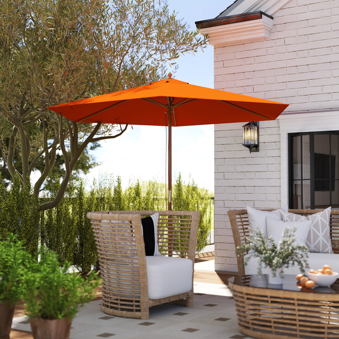 2.5m Wood Garden Parasol Sun Shade Patio Outdoor Wooden Umbrella Canopy, Table Market Umbrella with Vent, 38mm Pole, Rope Pulley Mechanism, Orange