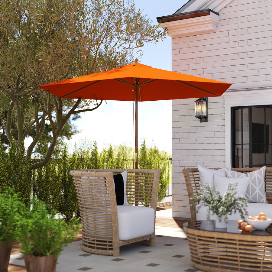 2.5m Wood Garden Parasol Sun Shade Patio Outdoor Wooden Umbrella Canopy, Table Market Umbrella with Vent, 38mm Pole, Rope Pulley Mechanism, Orange