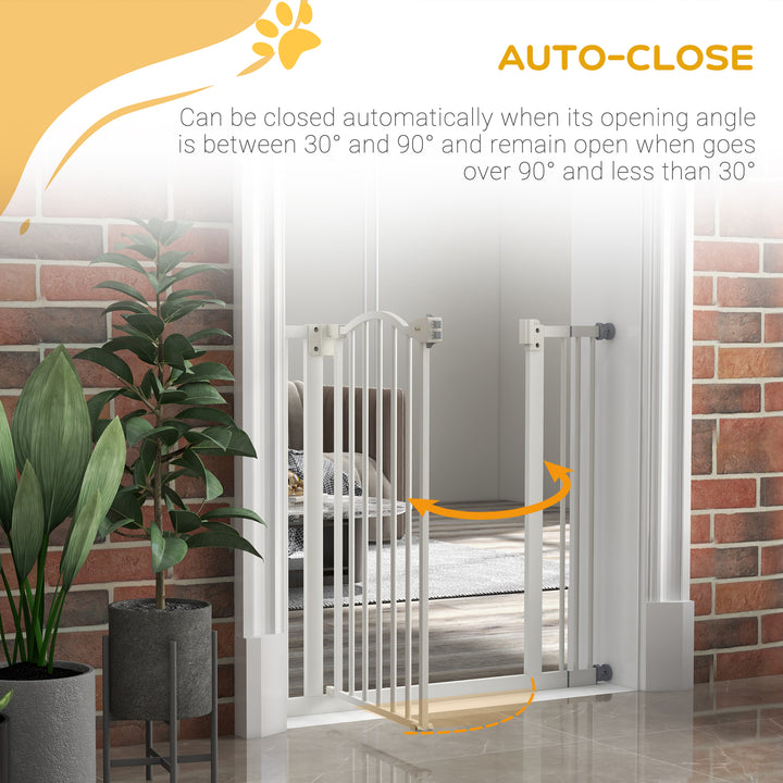 Metal 74-87cm Adjustable Pet Gate Safety Barrier w/ Auto-Close Door White