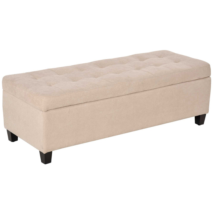 HOMCOM Linen Ottoman Storage Bench, Padded Footrest with Tufted Design, Hinged Lid, Wooden Frame, 125L x 49W x 41.5H cm, Beige | Aosom UK