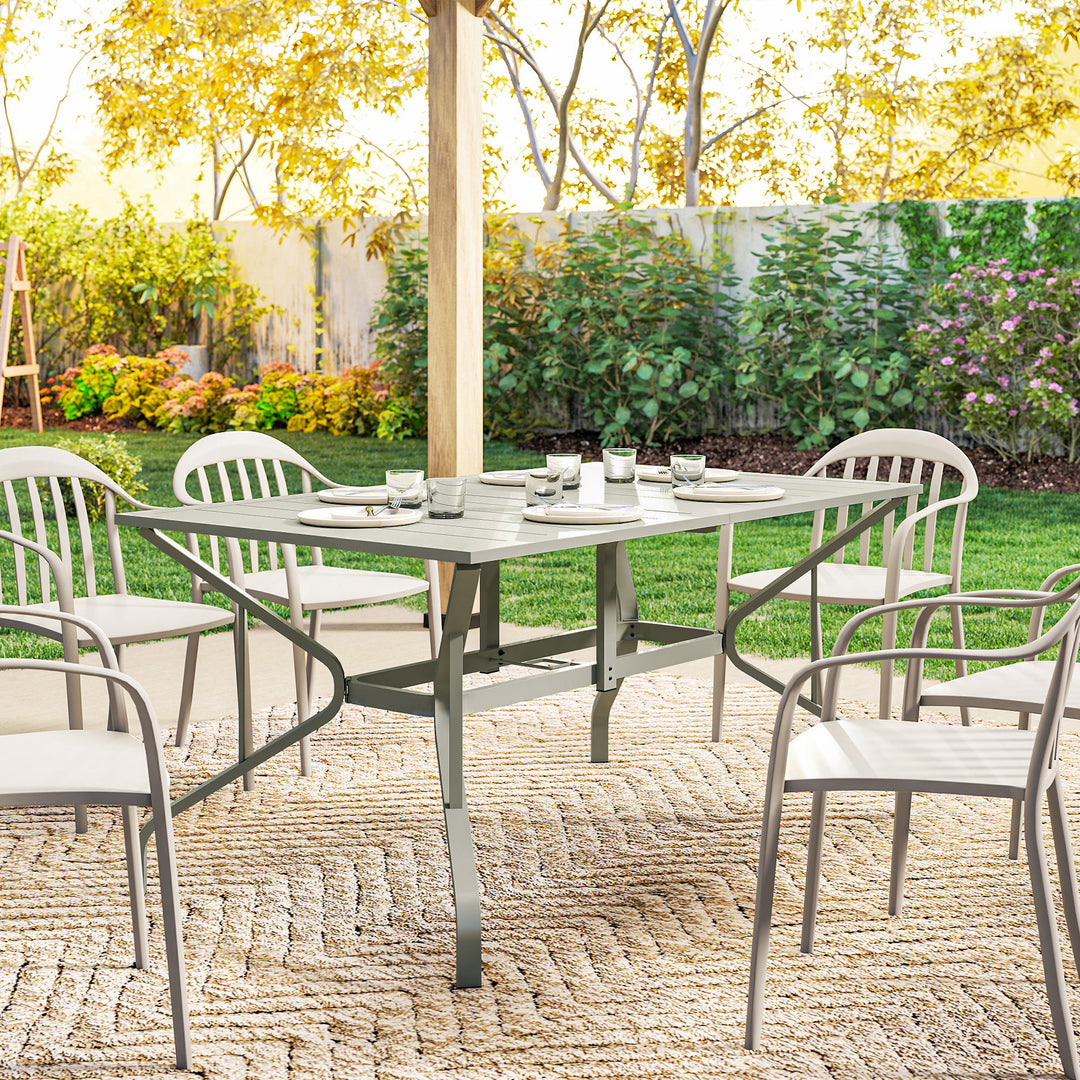 Rectangle Garden Table with Parasol Hole, Outdoor Dining Table for 6, 
