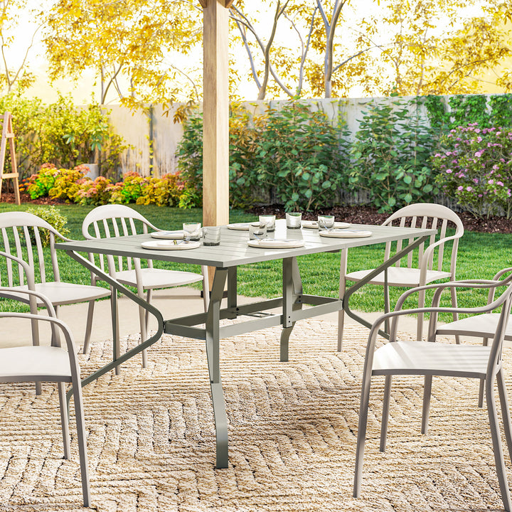 Rectangle Garden Table with Parasol Hole, Outdoor Dining Table for 6, 