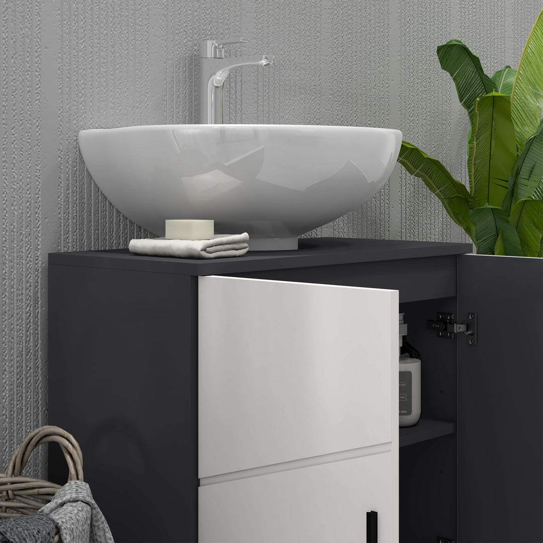 Pedestal Sink Bathroom Cabinet, Bathroom Vanity Unit with 20 x 20cm "U" Cut-Out and Adjustable Shelf, Light Grey