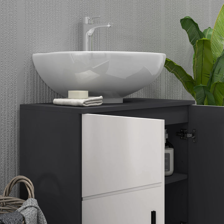 Pedestal Sink Bathroom Cabinet, Bathroom Vanity Unit with 20 x 20cm "U" Cut-Out and Adjustable Shelf, Light Grey