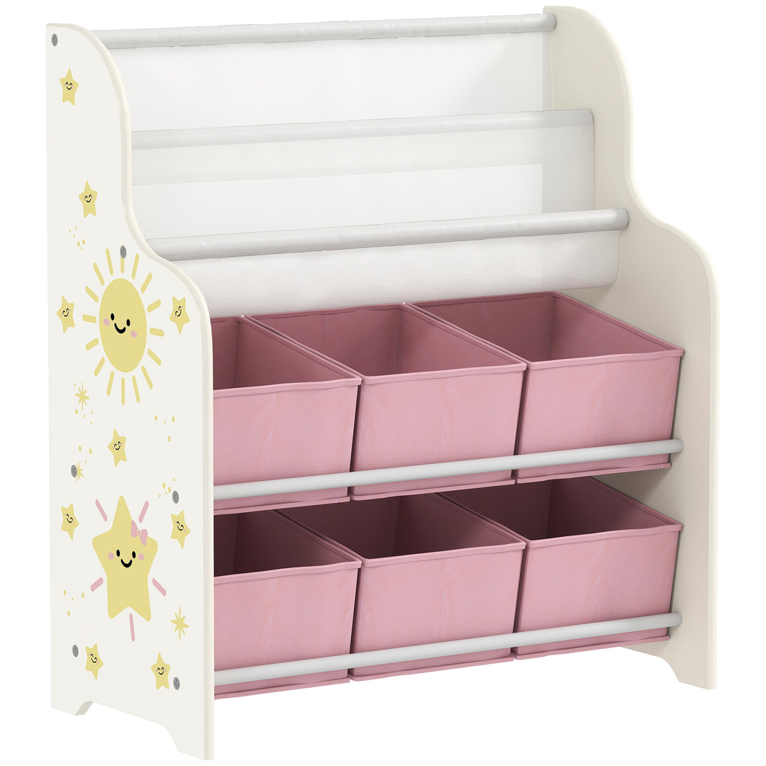 Kids Storage Unit, Toy Organiser with 6 Fabric Drawers and 2-Tier Slin
