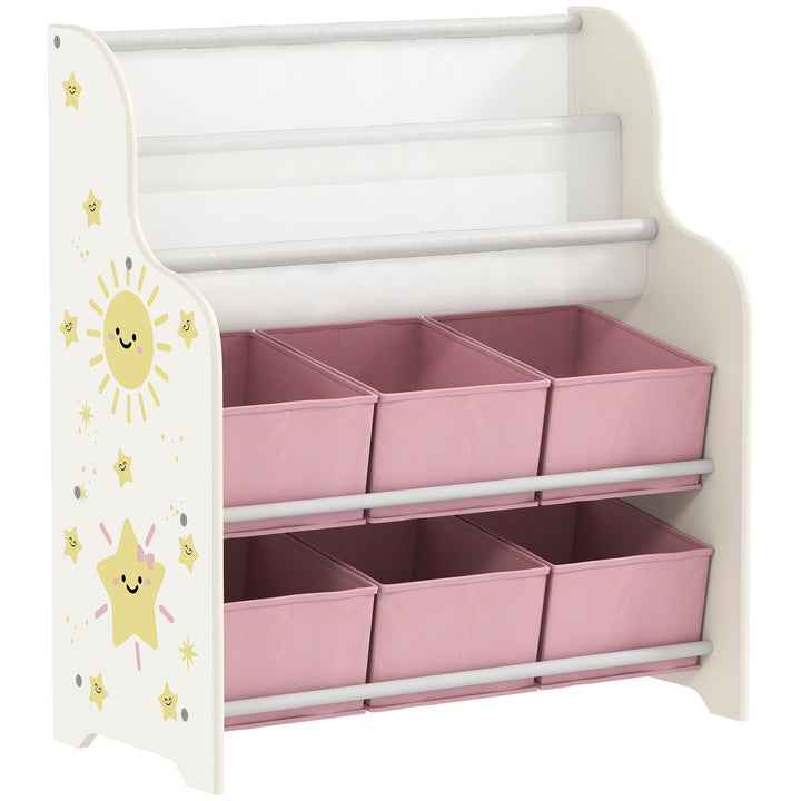 Kids Storage Unit, Toy Organiser with 6 Fabric Drawers and 2-Tier Slin