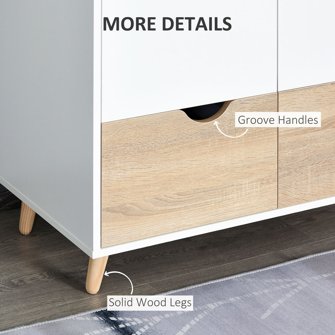 2-Door Clothes Wardrobe w/ Rail Shelf 2 Drawers Wood Feet Elegant Home Storage Organisation Furniture Dresses Coats Blankets Shoes White