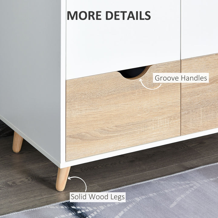 2-Door Clothes Wardrobe w/ Rail Shelf 2 Drawers Wood Feet Elegant Home Storage Organisation Furniture Dresses Coats Blankets Shoes White