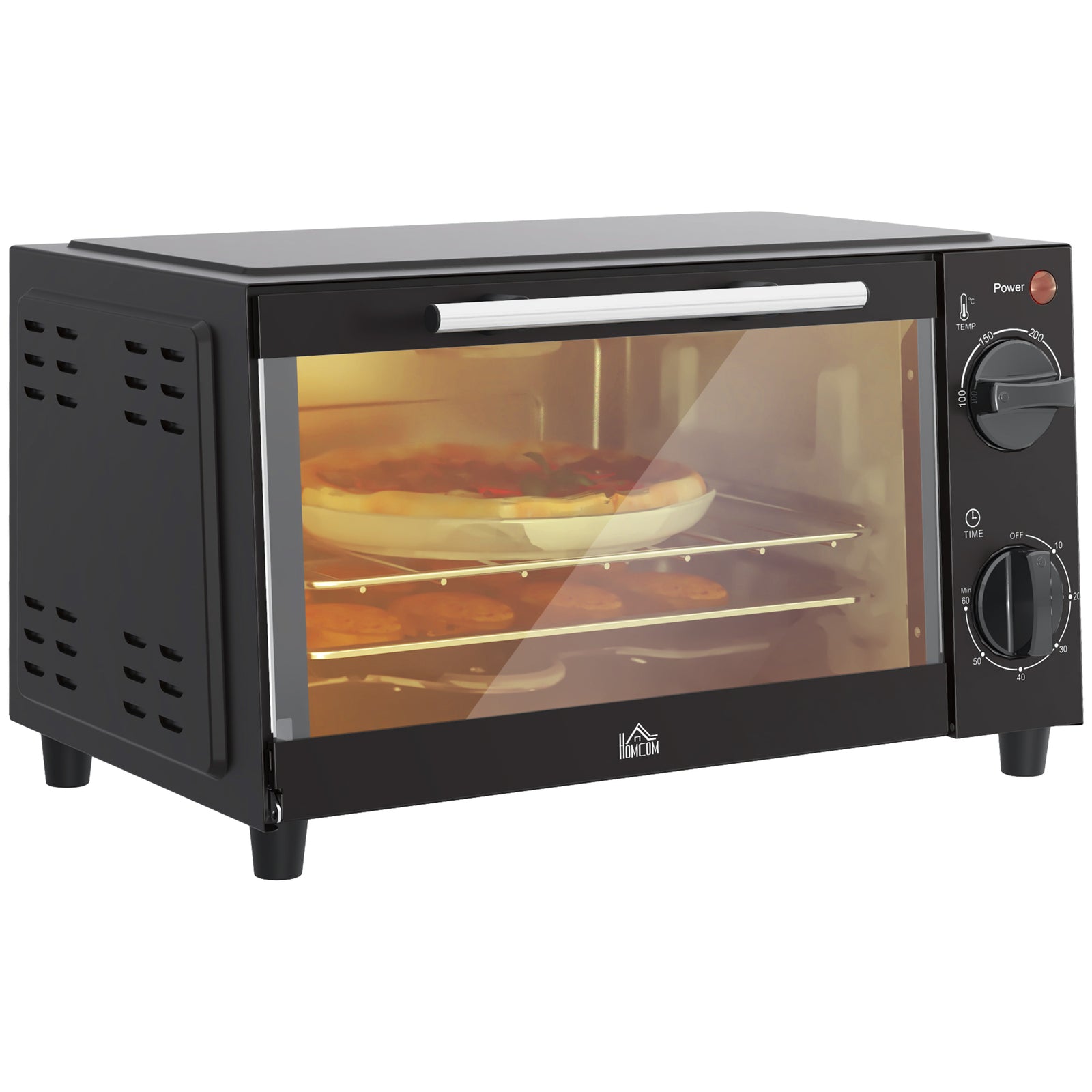 Mini Oven, 9L Countertop Electric Grill, Toaster Oven with Adjustable Temperature, Timer, Dishwasher Safe Baking Tray and Wire Rack, 750W, Black