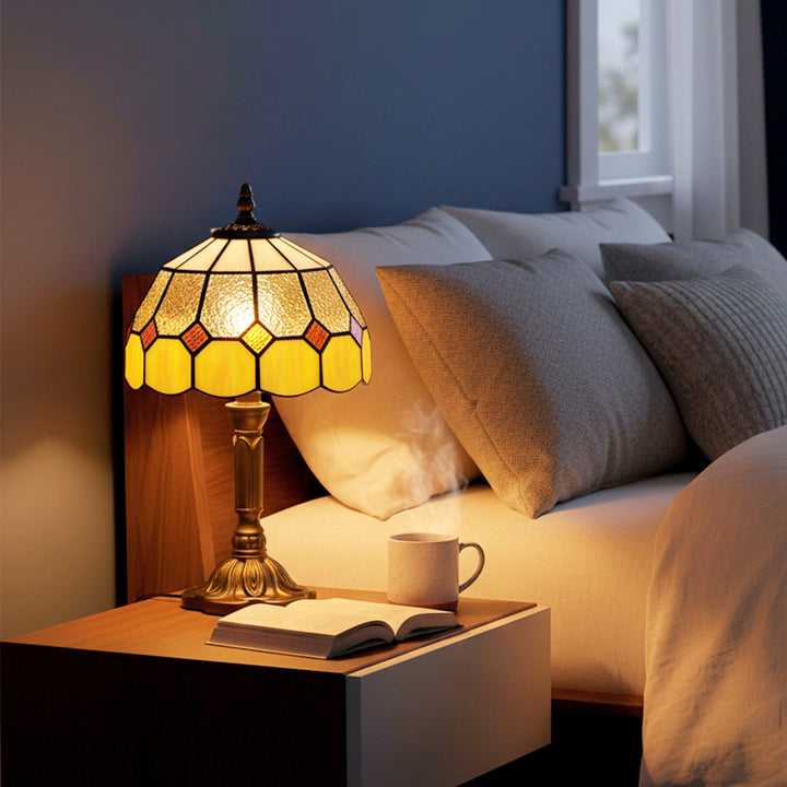 Handmade Art Deco Glass Table Lamp - White/Orange