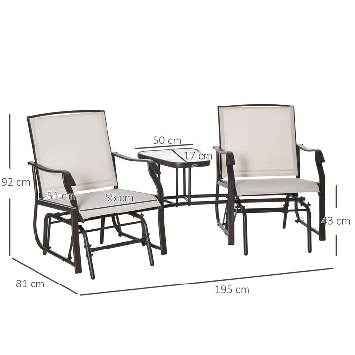 Outsunny Garden Double Glider Rocking Chairs Gliding Love Seat with Middle Table Conversation Set Patio Backyard Relax Outdoor Furniture Beige