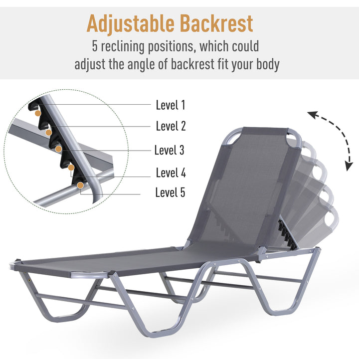 Outsunny Adjustable Sun Lounger, Lightweight Recliner with 5