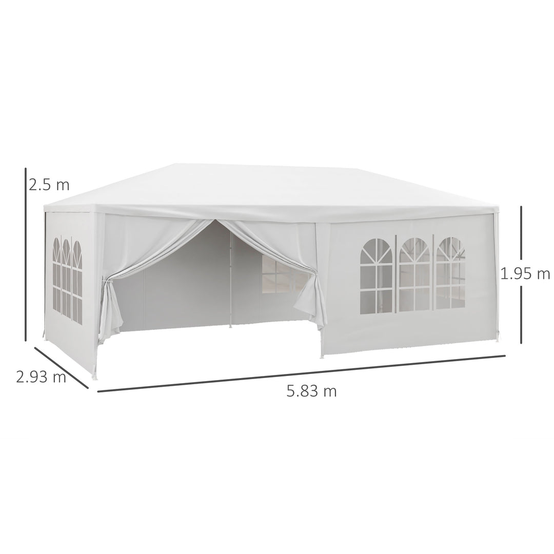 6 x 3 m Party Tent Wedding Gazebo Outdoor Waterproof PE Canopy Shade with 6 Removable Side Walls