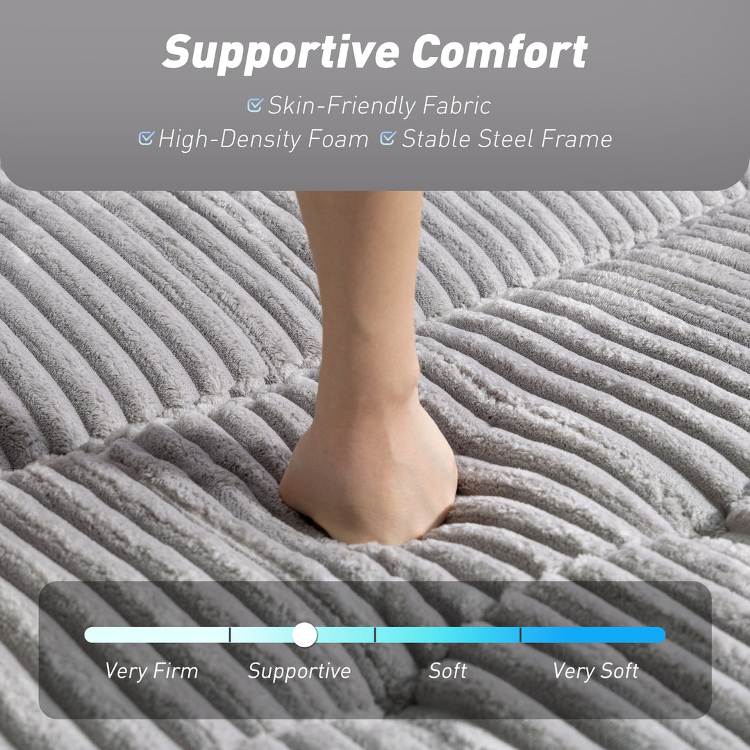 MCL 2 Seater Click Clack Sofa Bed with Pull Out Design, Corduroy Upholstery - Light Grey