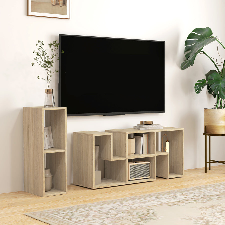 TV Stand for TVs up to 75 Inches, Free Combination TV Unit with Storage Shelves, Extendable Entertainment Centre for Living Room, Grey Oak Wood Grain