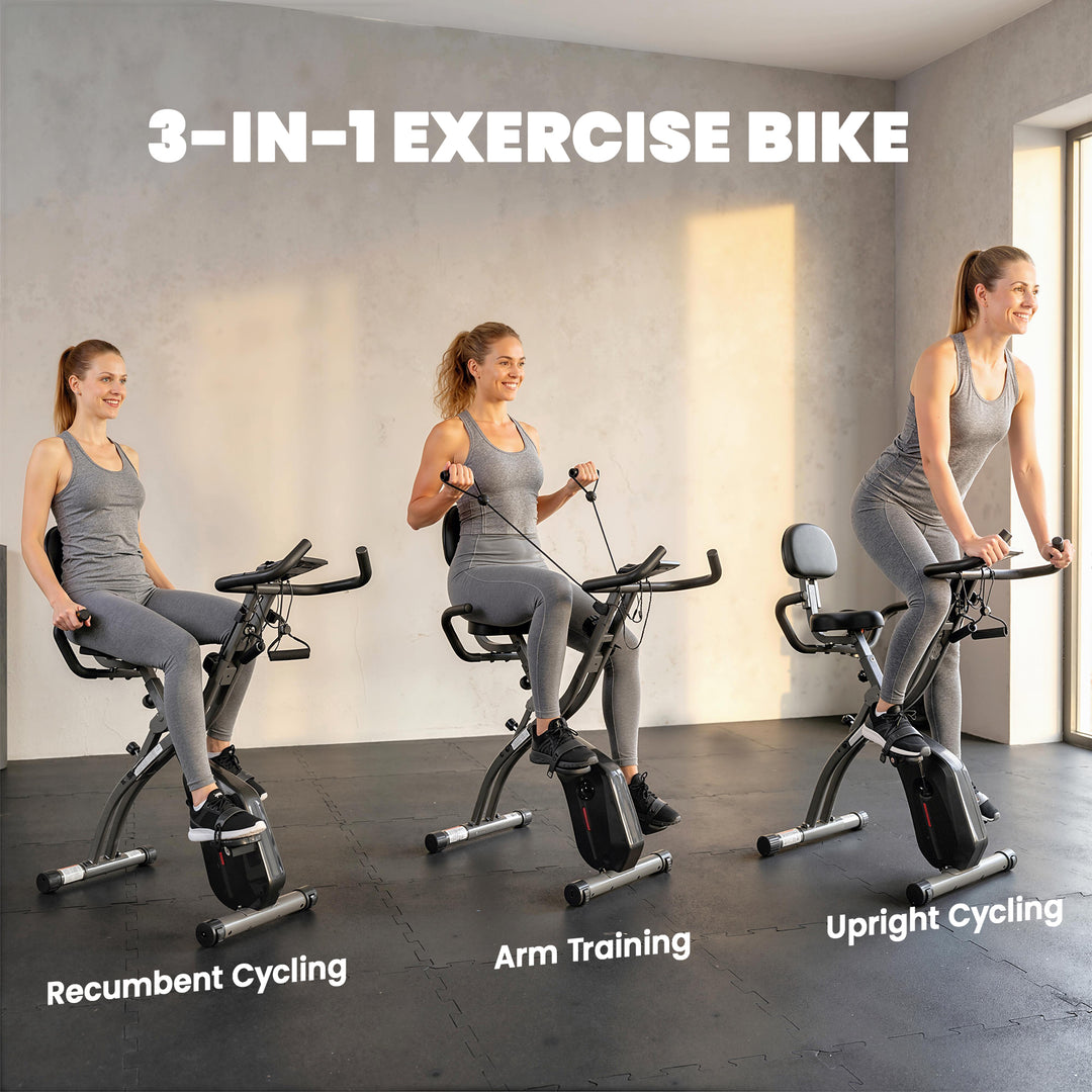 4-In-1 Folding Exercise Bike with Resistance Bands, Bluetooth App, 8-L