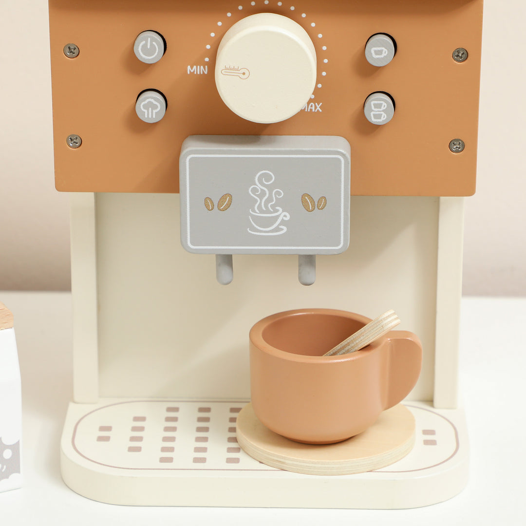MCL Kids Wooden Coffee Machine Toy, Pretend Play Kitchen Accessories Gift for Boys and Girls Ages 3+