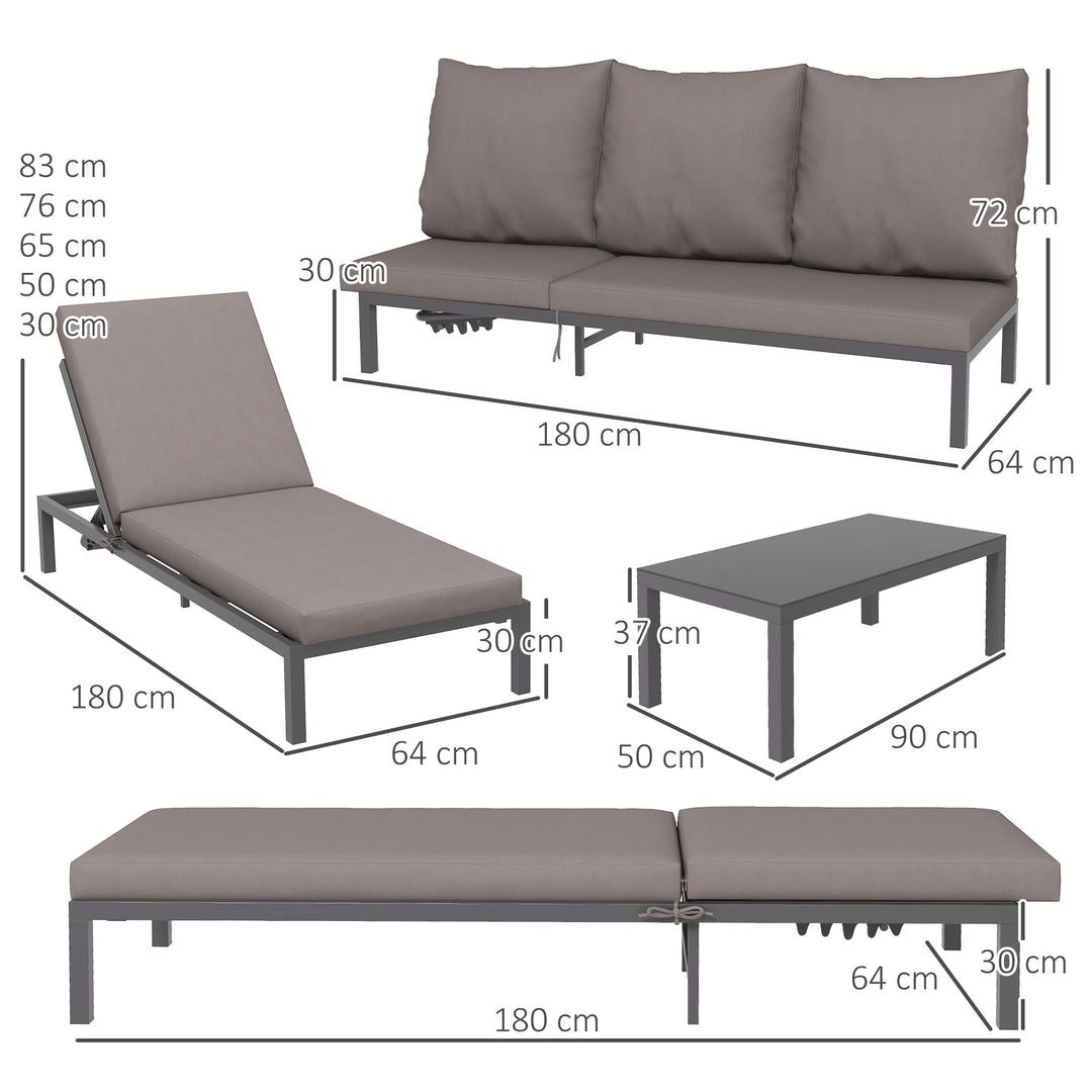 Three-Piece Aluminium Lounger Set, with Reclining Backs