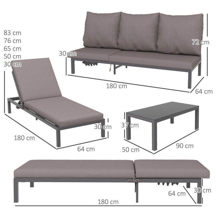 Three-Piece Aluminium Lounger Set, with Reclining Backs