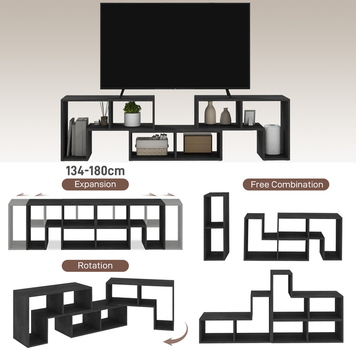 TV Stand for TVs up to 75 Inches, Free Combination TV Unit with Storage Shelves, Extendable Entertainment Centre for Living Room, Black Wood Grain