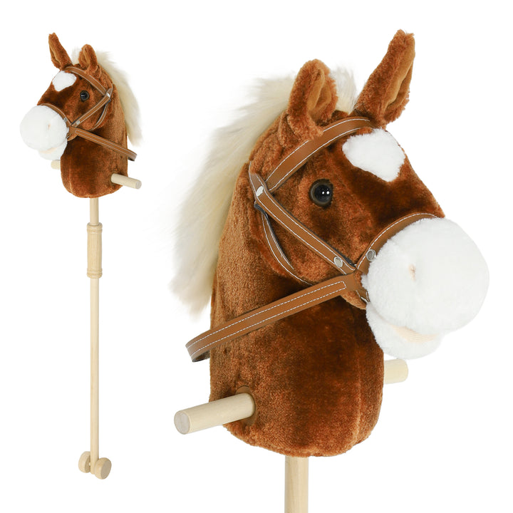 Stick Horse with Wood Wheels, Real Pony Neighing and Galloping Sounds, Grip Handle, 95 cm