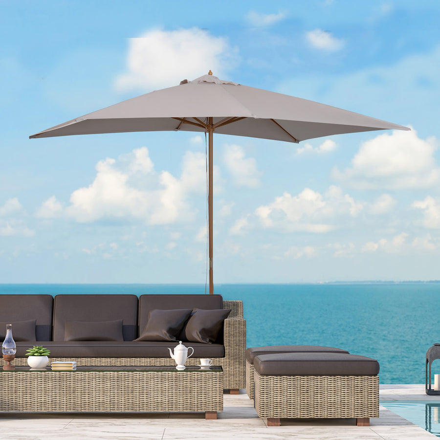 2 x 3m Wooden Garden Parasol Umbrella Outdoor Sun Shade Canopy, Table Market Umbrella with Vent, 38 mm Pole, Rope Pulley Mechanism, Light Grey
