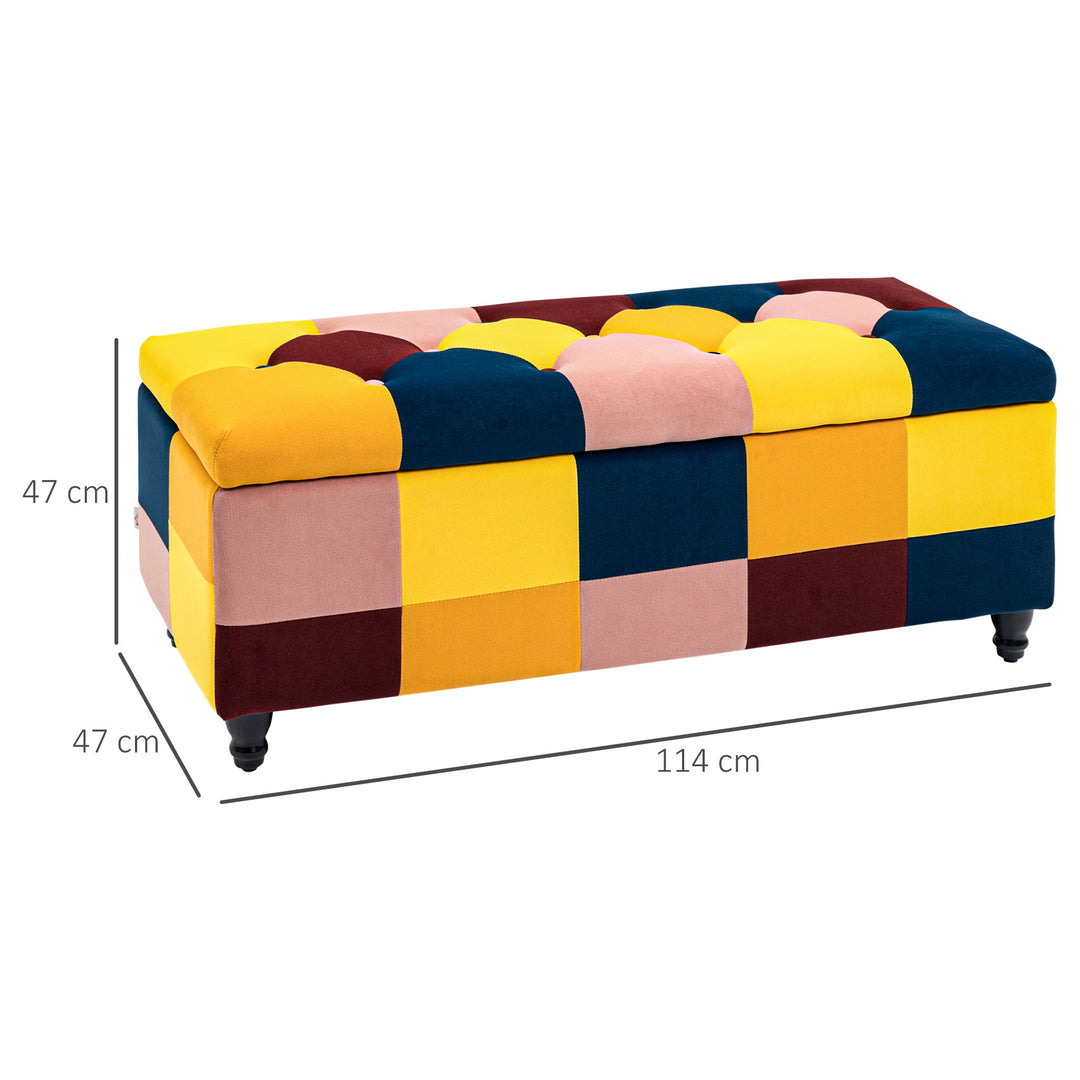 HOMCOM 114 x 47 x 47cm Velvet Storage Ottoman, Button-tufted Footstool Box, Toy Chest with Lid for Living Room, Bedroom, Multicoloured | Aosom UK