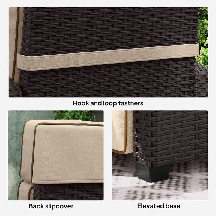 145° Reclining Rattan Armchair, with Footrest - Brown/Khaki