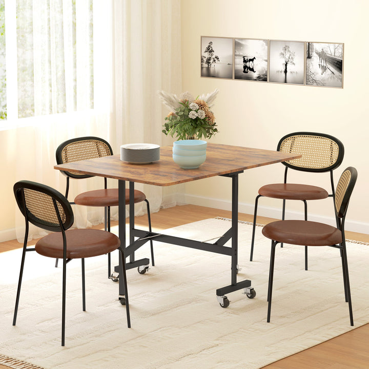 Six-Seater Drop-Leaf Dining Table, with Wheels - Wood-Effect