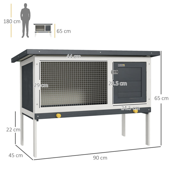 PawHut Wooden Pet House Rabbit Hutch Bunny Cage Small Animal Habitat w/ Dropping Tray Lockable Door Openable Water-resistant Roof, Black | Aosom UK