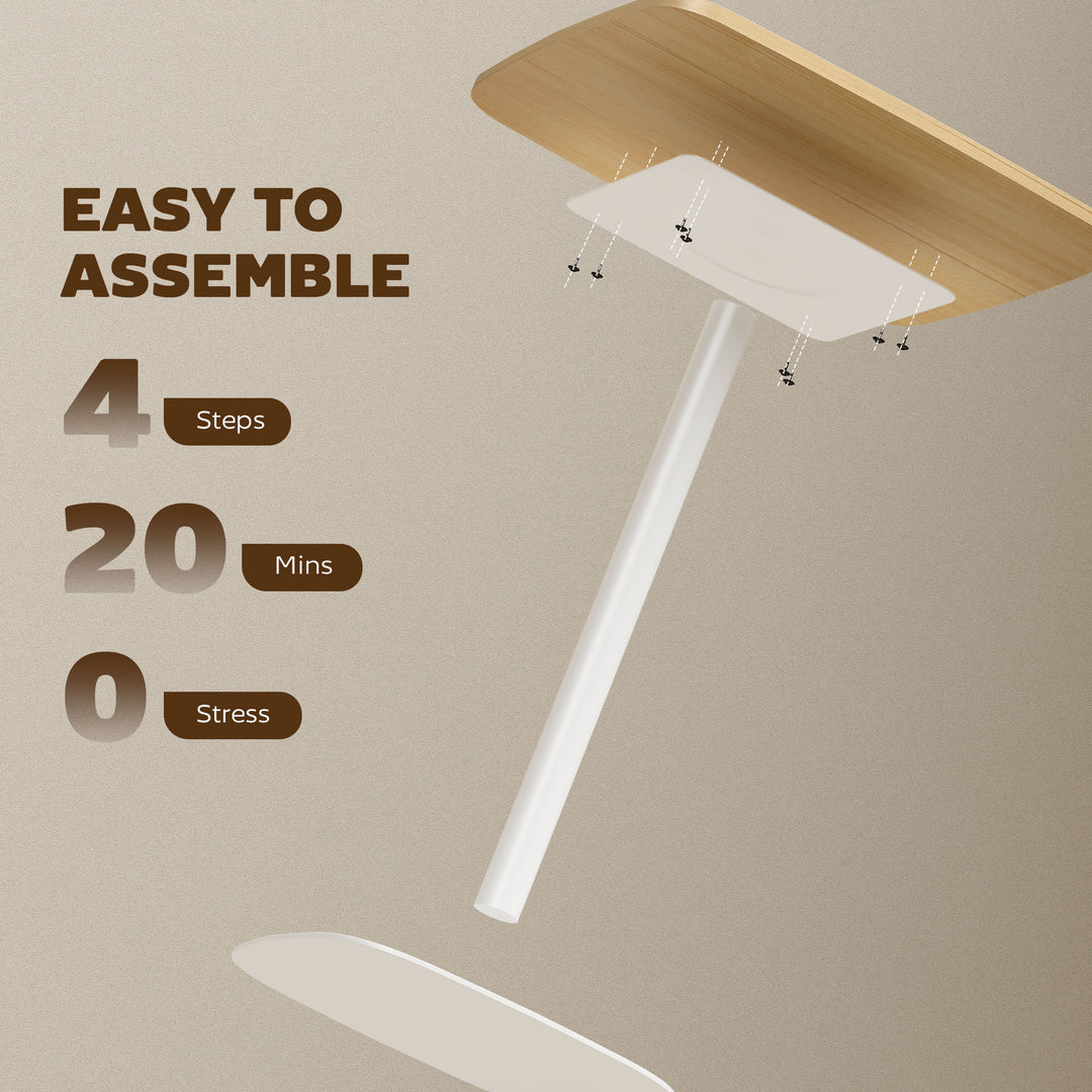 Small Dining Table, 60 cm Square Kitchen Table with Wood-veneer Top and Steel Base
