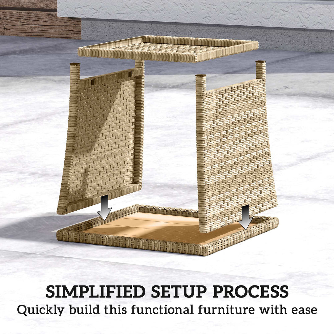 Side Table 2-Tier Outdoor Coffee Table with Storage Shelf PS Wood Slat