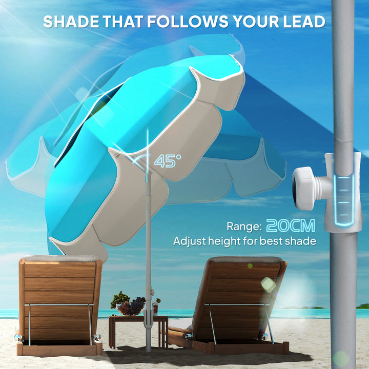Beach Umbrella Portable with Sand Anchor, Carry Bag, Adjustable Height & Tilt, UPF50+ UV Protection, Blue
