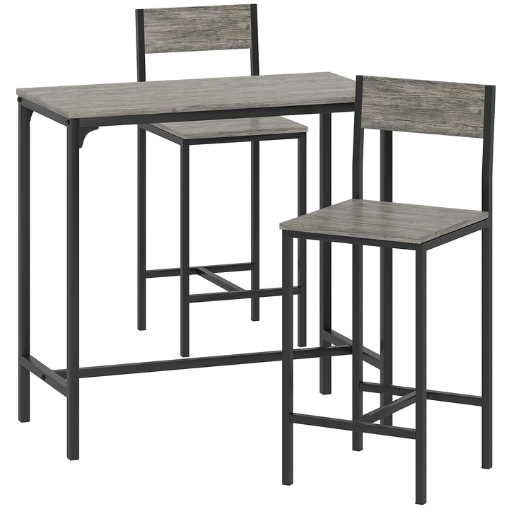 3-Piece Bar Table Set with 2 Stools, Industrial Breakfast Bar Set with