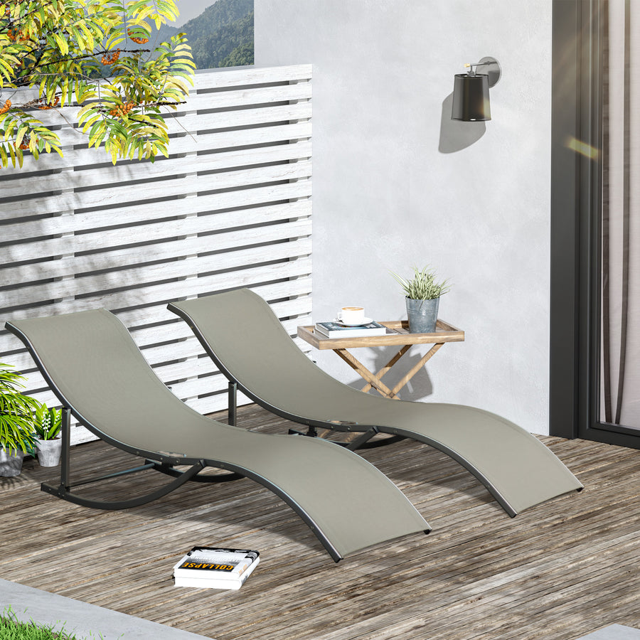 Set of 2 S-shaped Foldable Lounge Chair Sun Lounger Reclining Outdoor Chair for Patio Beach Garden, Light Grey