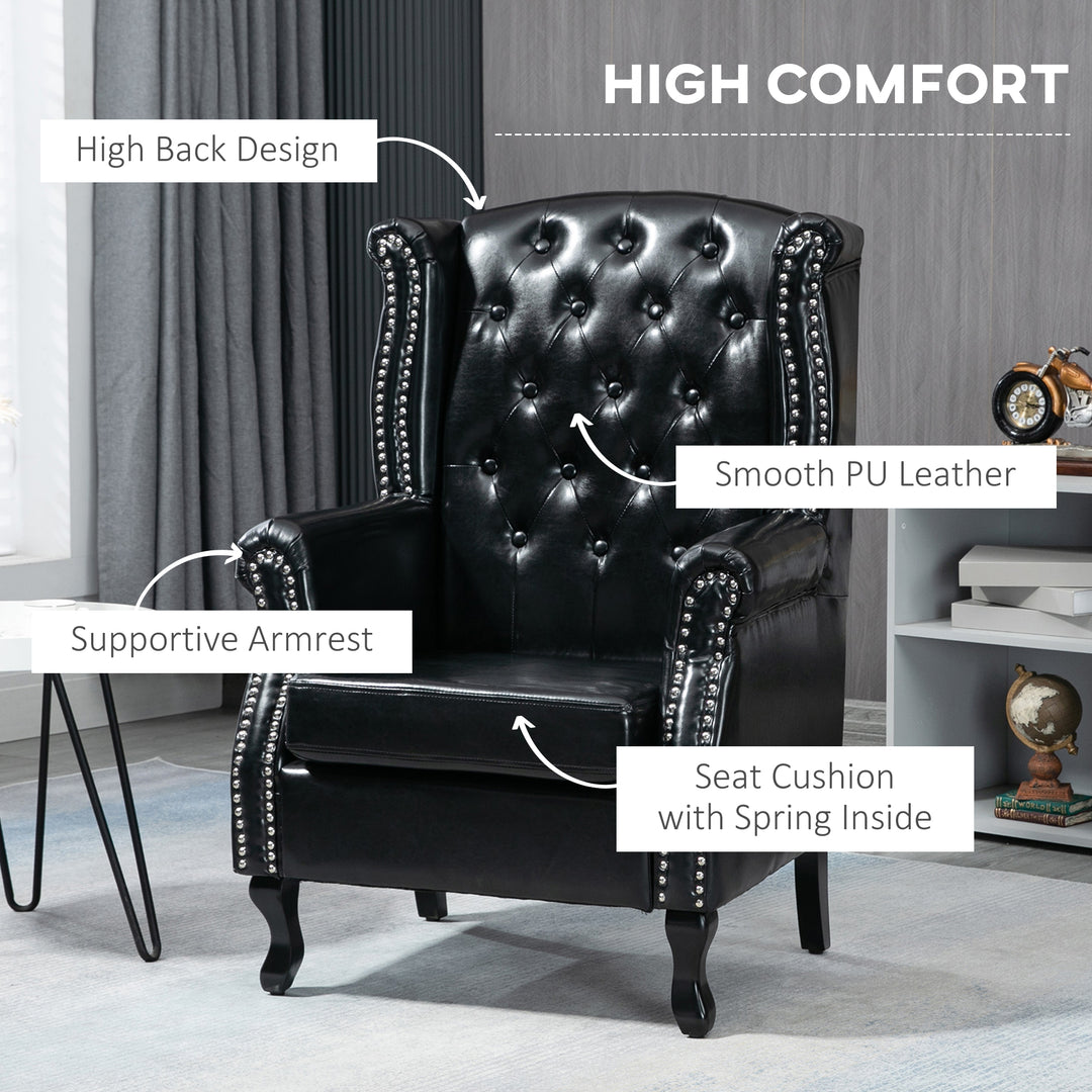 Chesterfield-style Wingback Accent Chair, HOMCOM Single Sofa Tufted Armchair with Nail Head Trim for Living Room Bedroom, Black | Aosom UK