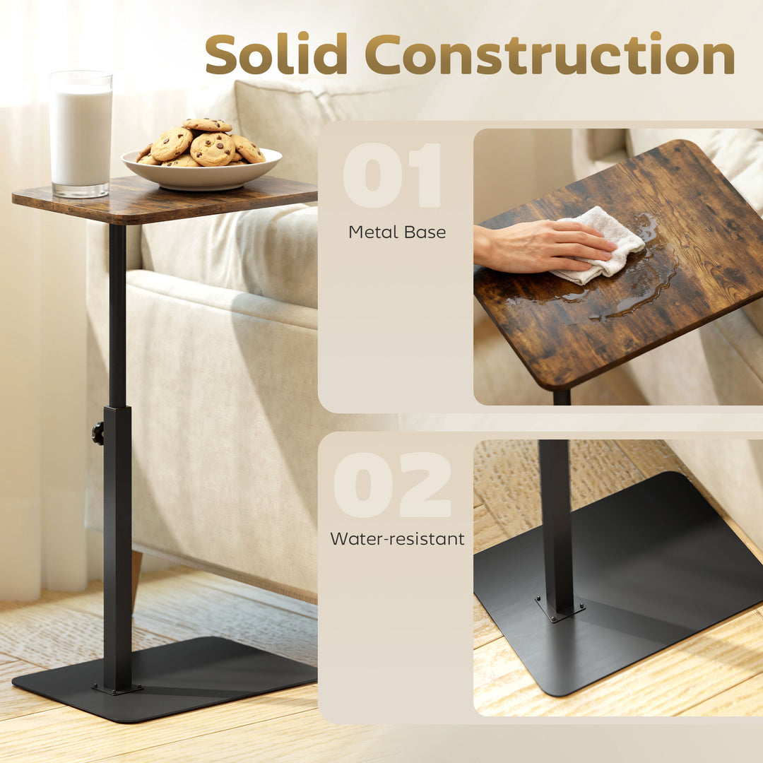 C Shaped Side Table, Small End Table with Adjustable Height and Metal Base for Living Room, Bedroom