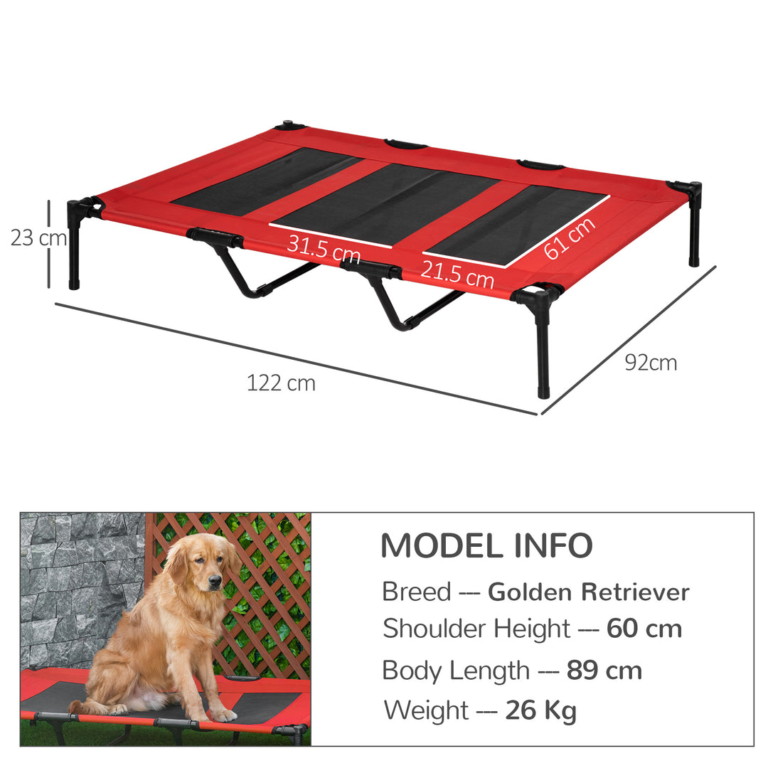 PawHut Elevated Pet Cot: Breathable Mesh Cooling Dog Bed for Indoor & Outdoor Use, X-Large 122x92x23cm, Red | Aosom UK