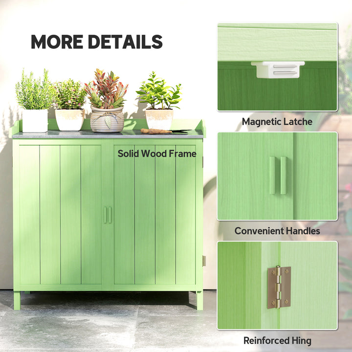 Wood Garden Storage Cabinet, Outdoor Tool Shed, Potting Bench Table wi