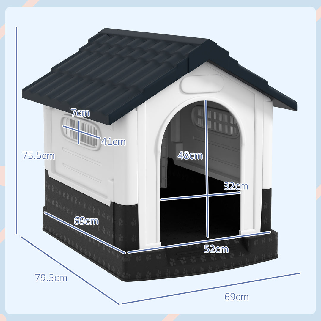 PawHut Plastic Dog Kennel with Windows, for Garden Patio, Miniature and Small Dogs, 80 x 69 x 76cm - Grey | Aosom UK