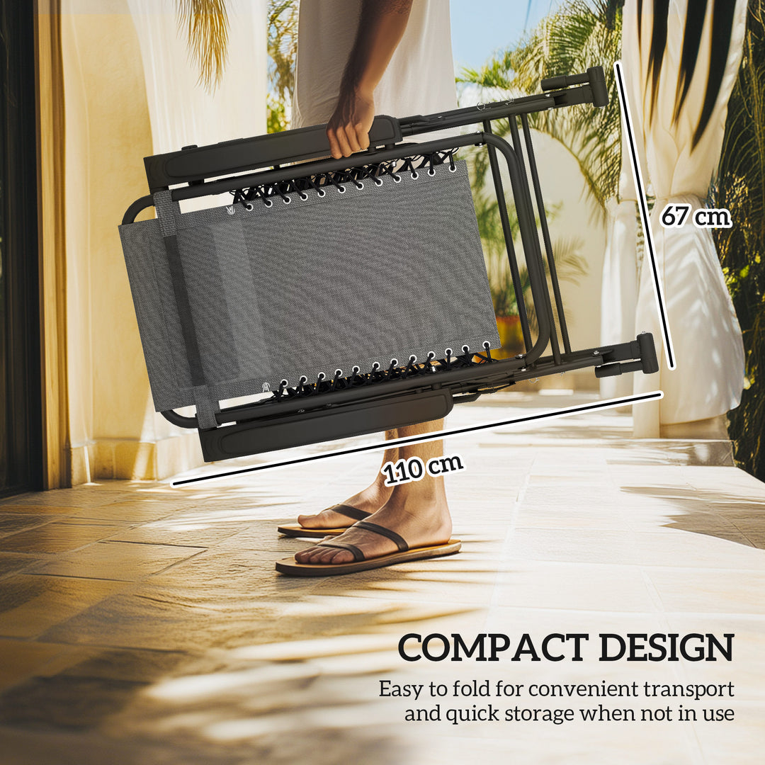 MCL Garden Rocking Chair Folding Recliner Outdoor Adjustable Sun Lounger Rocker Zero-Gravity Seat with Headrest Side Holder Patio Deck - Grey