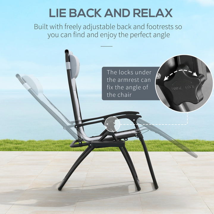 Zero Gravity Lounger Chair Set of 2, Folding Reclining Patio Chair with Padded Seat, Cup Holder, Soft Cushion and Headrest for Poolside, Camping, Grey