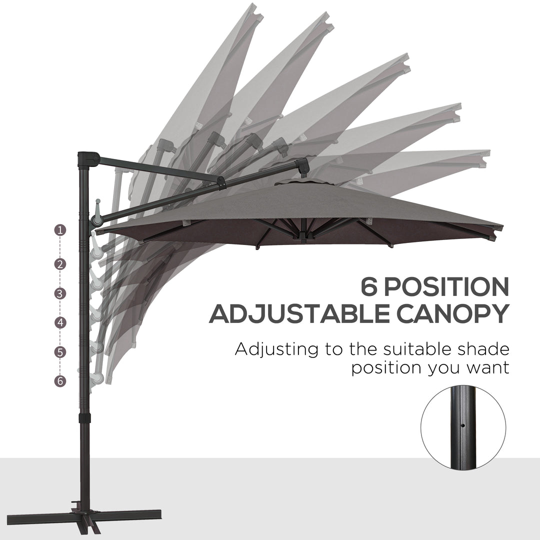 Outsunny 3 m Cantilever Banana Parasol with Cross Base, 360° Rotation Patio Umbrella with Crank Handle, Tilt, Dark Grey