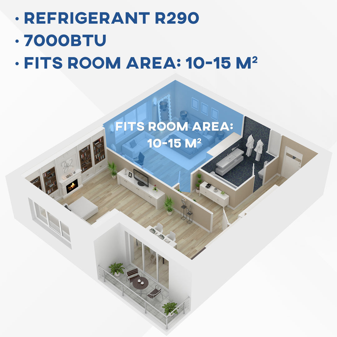 7000 BTU Air Conditioning Unit, 3-in-1 Portable Air Conditioner, Dehumidifier, Cooling Fan with Remote Control, LED Display, 2 Speeds, 24H Timer, Window Venting Kit, 15m²