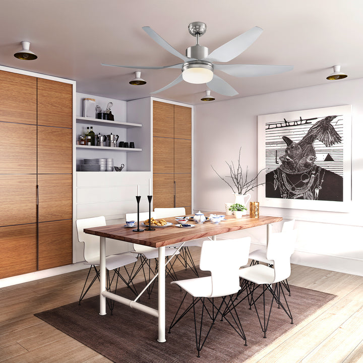 MCL Reversible Ceiling Fan with Light, 6 Blades Indoor Modern Mount LED Lighting Fan with Remote Controller, for Bedroom, Living Room, Silver