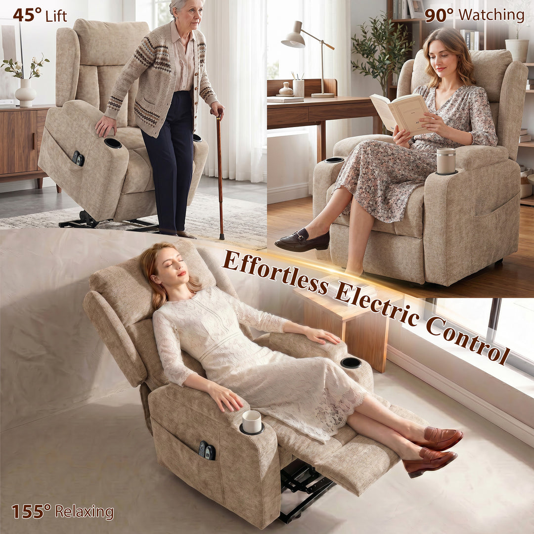 Power Lift Recliner Chair with Vibration Massage and Heat, Chenille Ri