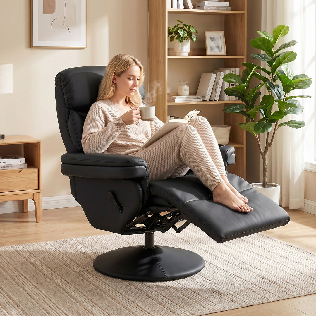 Upholstered Reclining Armchair, Manual Recliner Chair with Footrest an