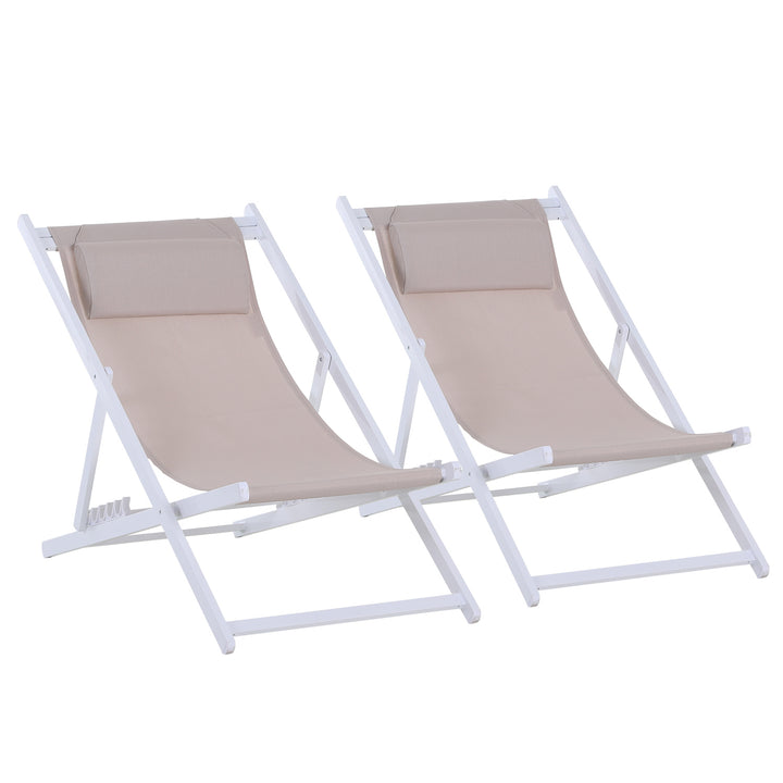 Outsunny Set of 2 Folding Garden Beach Deck Chairs Deckchairs Seaside Folding Garden Patio Lounger, White | Aosom UK